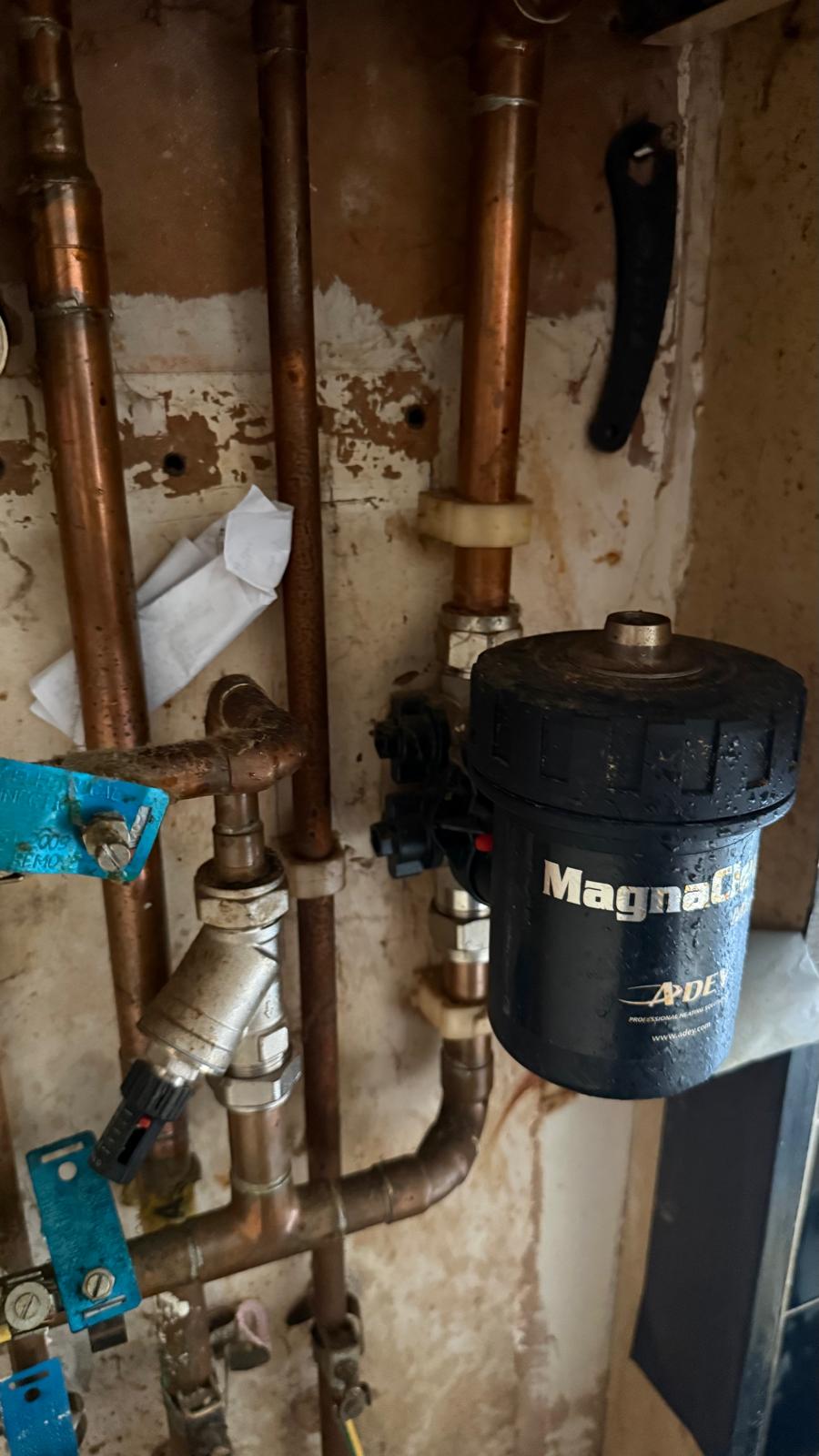 MagnaClean boiler filter and pipework during leak repair in Bearwood Birmingham